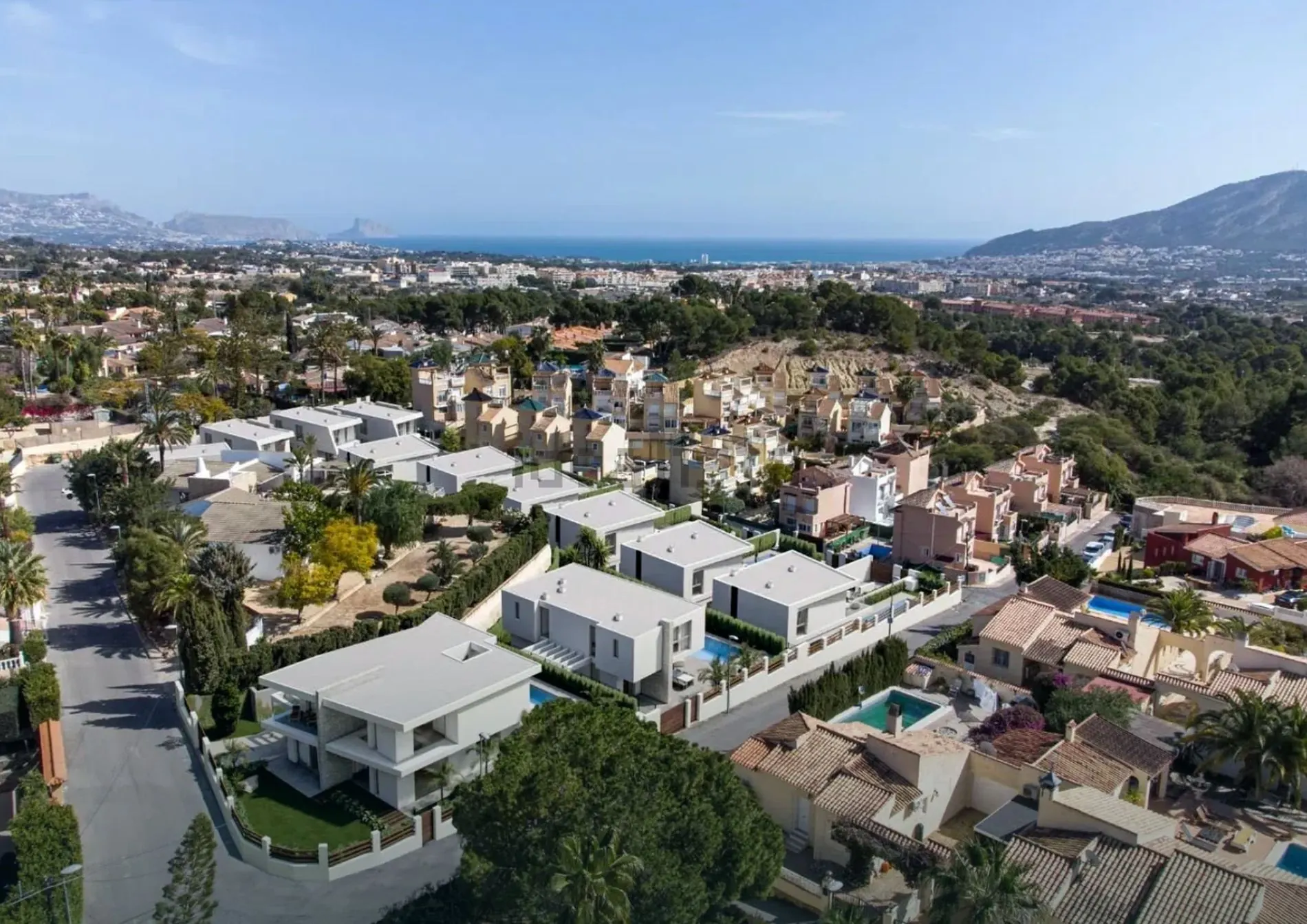 Aerial view of the project and the sea