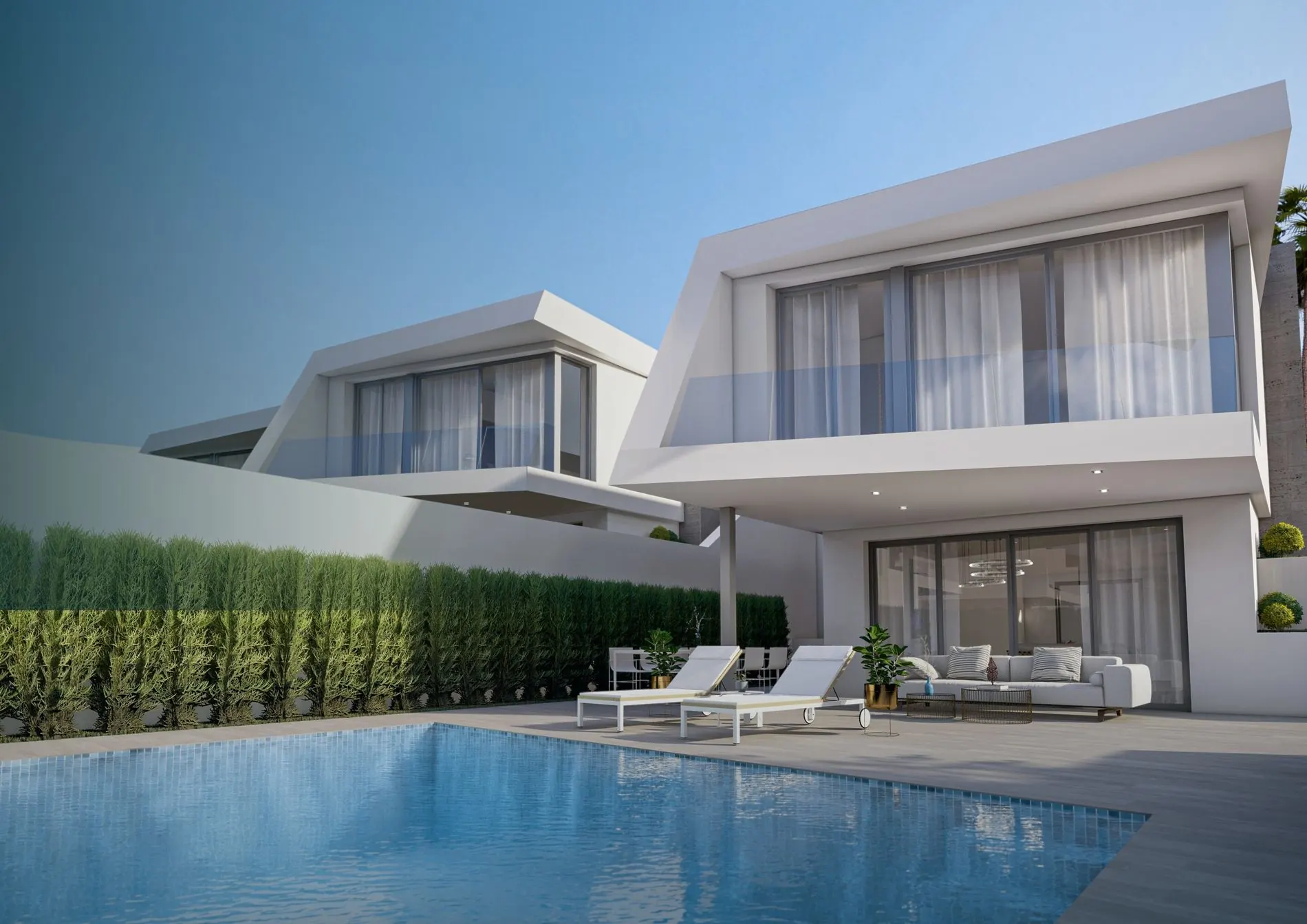 Villa and pool in the evening sun